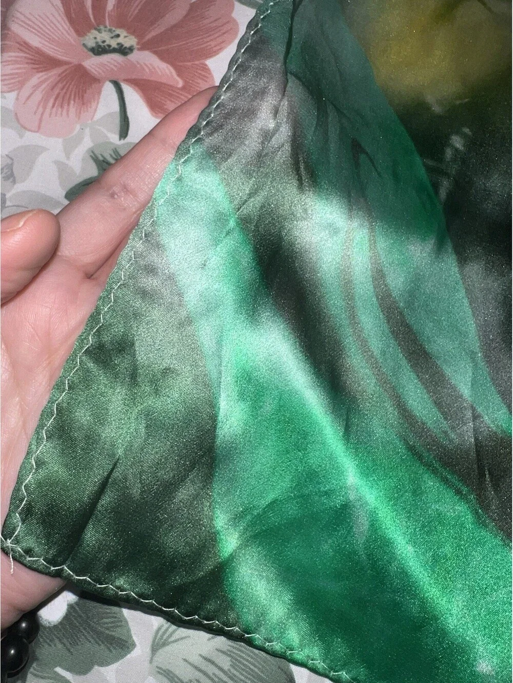 Perrier Jouet Champagne Scarf 100% Silk Pink And Green 30” x 30” Promotional